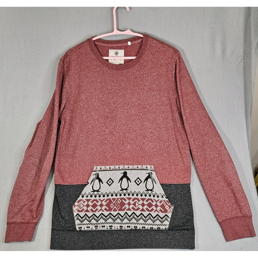VTG On the Byas Casual Mens Long Sleeve Pocket Pullover Sweatshirt Med Penquin
